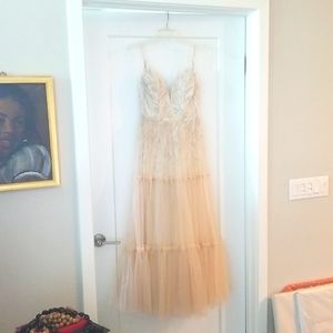 Riki Dalal Skin Tone Designer Ruffled Layered Beaded Gown Size S